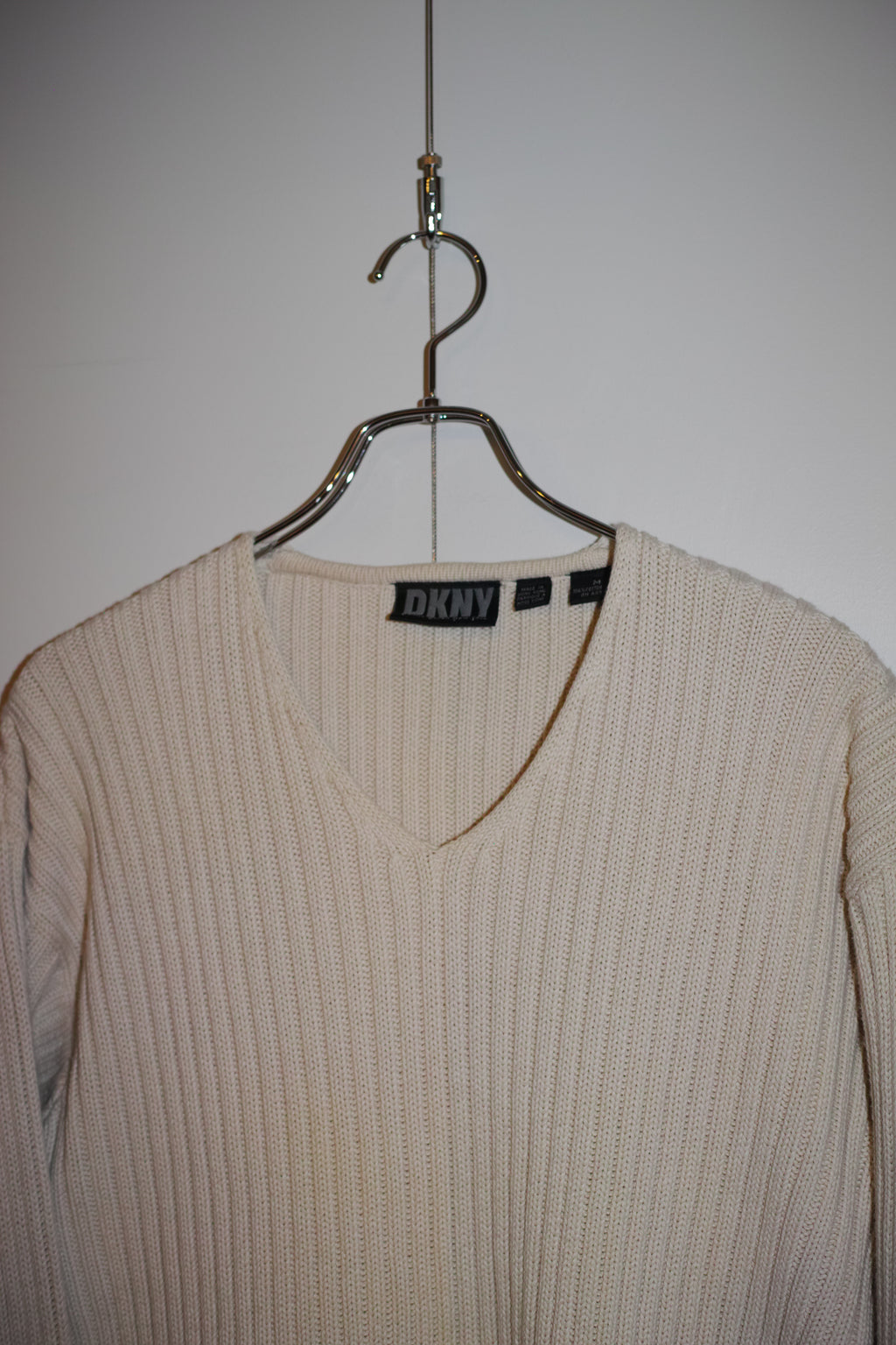90s DKNY V-NECK COTTON RIB KNIT