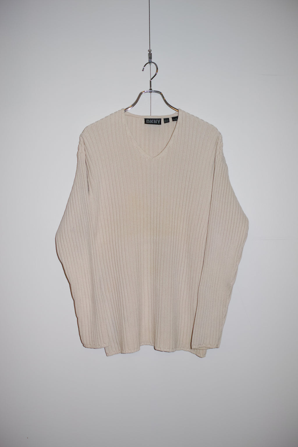 90s DKNY V-NECK COTTON RIB KNIT