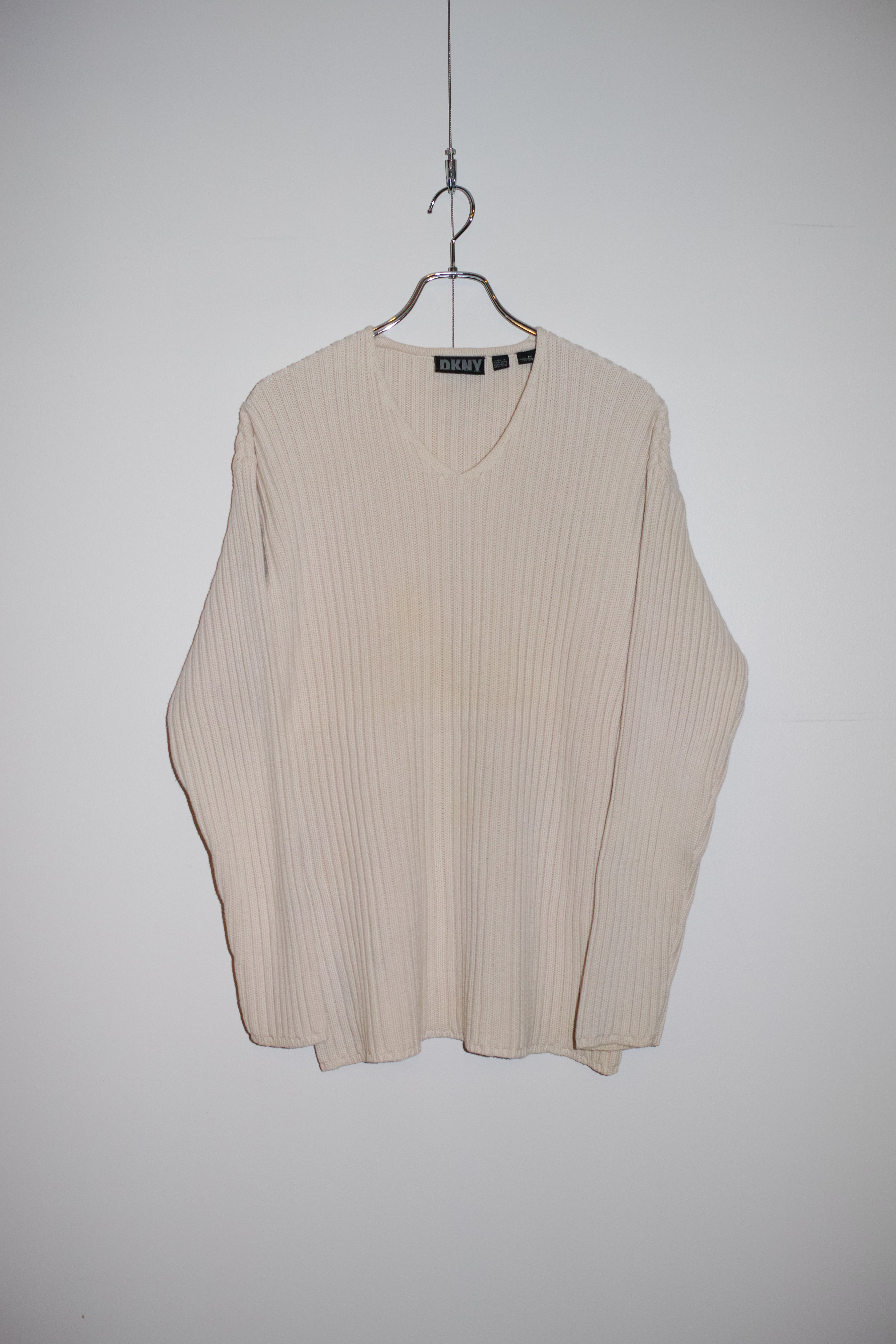 90s DKNY V-NECK COTTON RIB KNIT